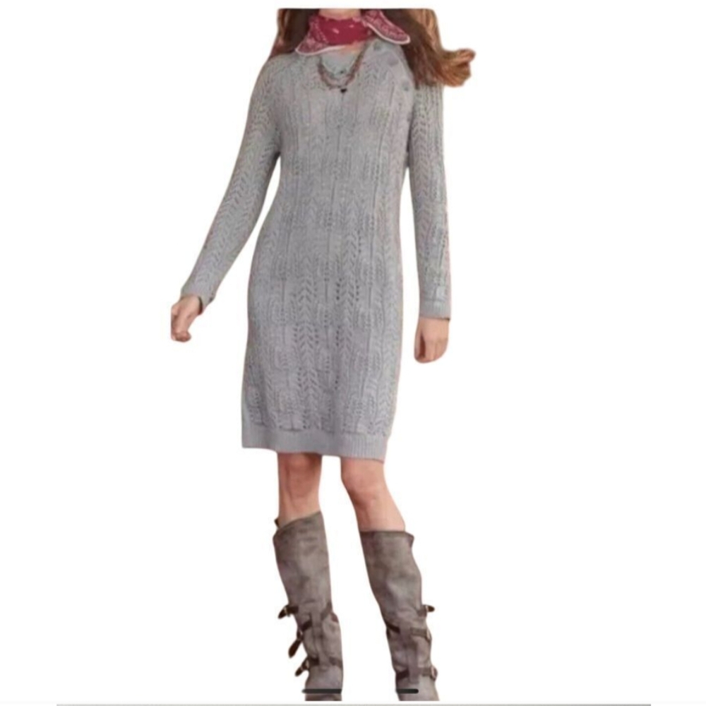SUNDANCE Vintage Leah Mae Wool Sweater Gray Dress Pointelle Knit Gray Large